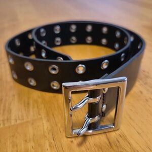 Urban Outfitters Black and Silver Belt with Metal Grommets